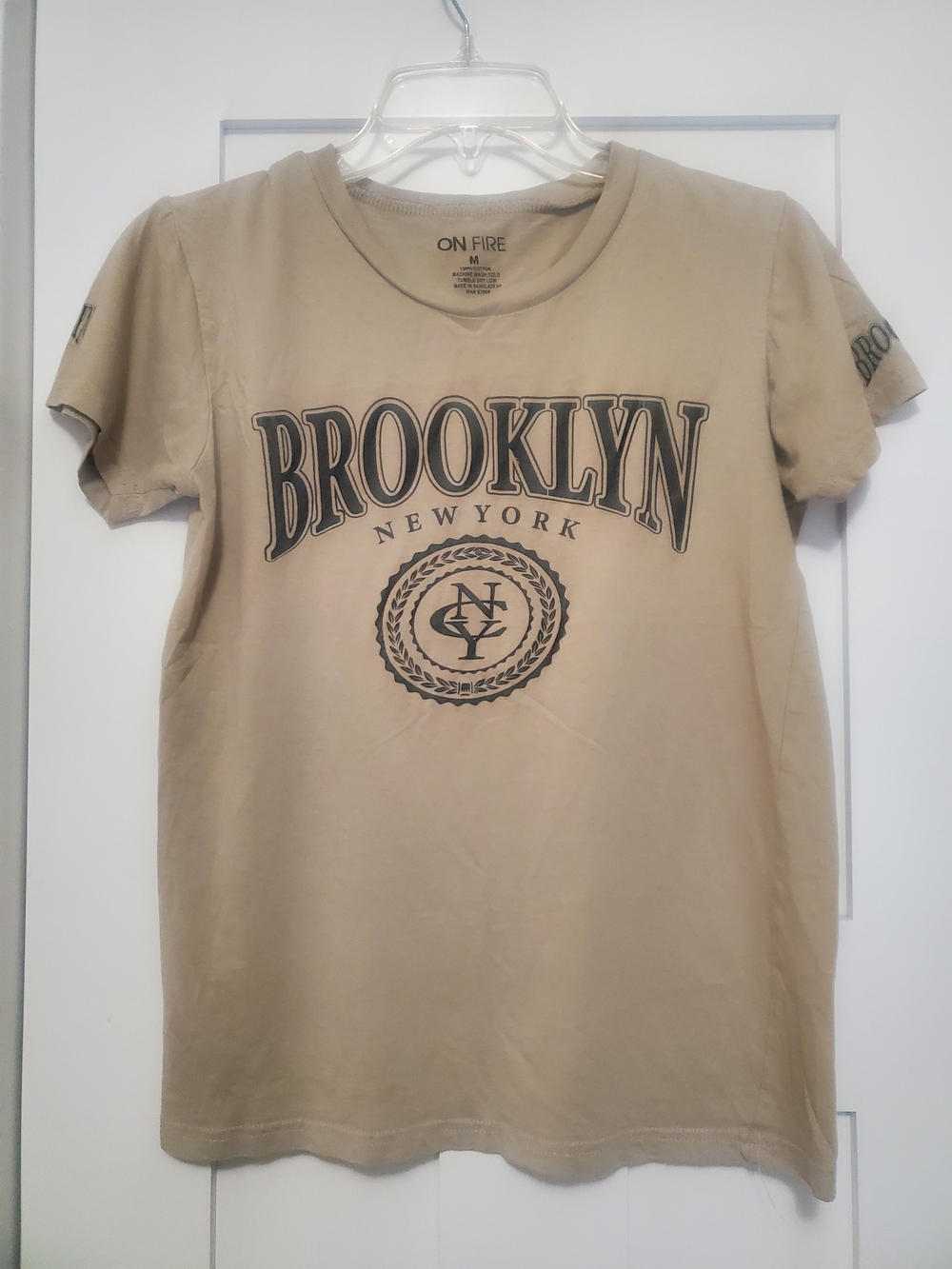 Womans On Fire Tan Brooklyn New York Logo Tee - Medium